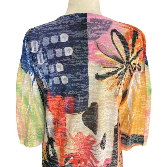 Jess & Jane Burnout Artsy Shirt Abstract Colorful Floral Lagenlook Maximalism-M - Picture 9 of 12